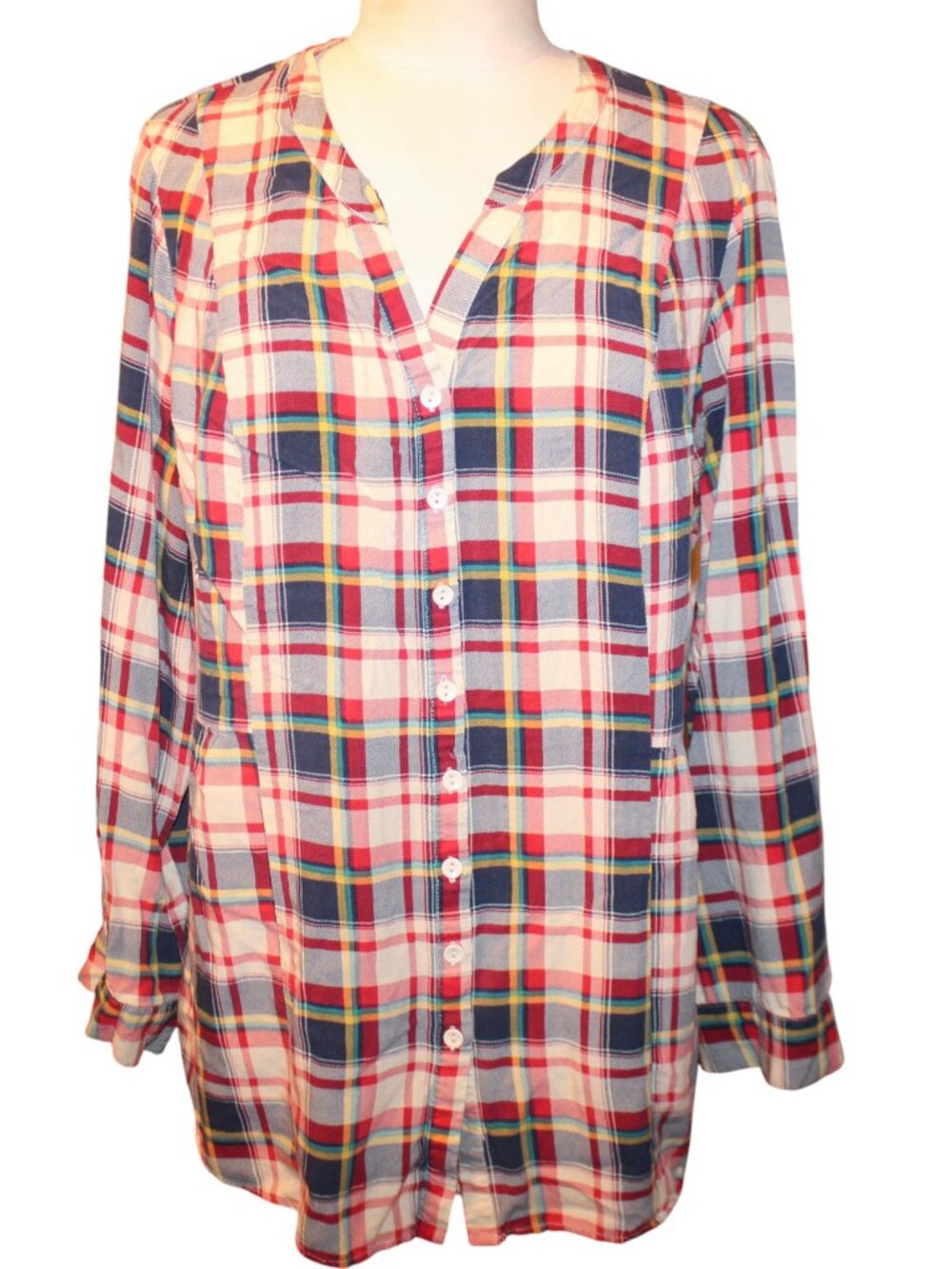 MODCLOTH Plaid Pintuck Pleat Long Sleeve Tunic Blouse 2X Retro Button Down